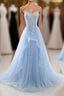 Light Blue Tulle Lace Long Evening Prom Dress, Formal Dress