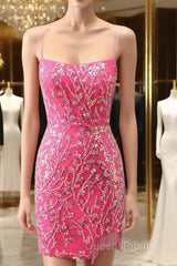 Gorgeous Sparkly Double Spaghetti Straps Tight Homecoming Dress With Fringe