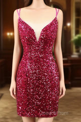 Sparkly Sequin Double Spaghetti Straps Tight Homecoming Dress