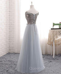 A Line Lace Tulle Off Shoulder Long Evening Prom Dress, Evening Dress