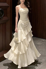 A-Line White Prom Dress features spaghetti straps Evening Dresses