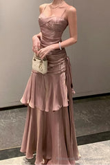 A-Line Pink Prom Dress features spaghetti straps Evening Dresses
