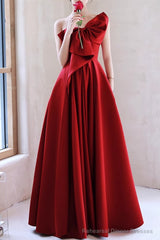 Red A-Line Prom Dresses Sleeveless One-Shoulder Evening Dress