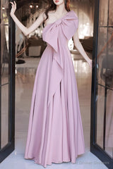 Pink A-Line Prom Dresses Sleeveless One-Shoulder Maxi Dress