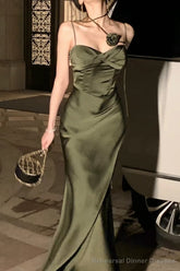 Spaghetti Strap Scoop Neck Mermaid Prom Dress Green Evening Gown