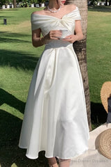 Summer Elegant Off-Shoulder Wedding White Dress Vintage A-Line Casual Midi Cocktail Dress