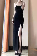 Black Split Hip Long Prom Dress Spaghetti Strap Maxi Dress