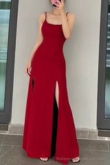 Split Hip Long Prom Dress Backless Spaghetti Strap Maxi Dress