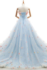 Charming Light Blue Tulle Sweetheart Ball Gown Court Train Wedding Dress