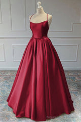 A-line Sleeveless Square Neckline Long/Floor-Length Satin Prom Dresses