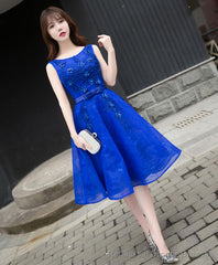 Royal Blue Lace A Line Short Prom Dress Evening Dress