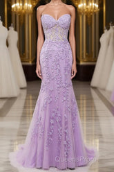 Purple Sweetheart Neck Mermaid Evening Prom Dress With Appliques