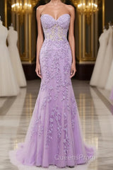 Purple Sweetheart Neck Mermaid Evening Prom Dress With Appliques