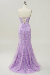 Purple Sweetheart Neck Mermaid Evening Prom Dress With Appliques