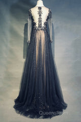 Luxury Long Sleeves V-neck Long Evening Prom Dress Overskirt Mother Formal Dress