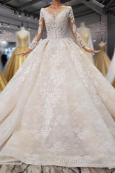 Gorgeous Long Sleeves Ball Gown Wedding Dress With Beading Appliques