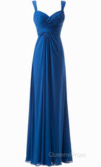 Simple Cheap Blue Sweetheart Long Ruffles Chiffon Bridesmaid Dress