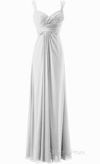 Simple Cheap Blue Sweetheart Long Ruffles Chiffon Bridesmaid Dress