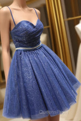 Glitter Sweetheart Blue Short Evening Prom Homecoming Dress With Beading