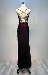 Black And Red Mermaid Straps Long Evening Dress, Long Evening Prom Dress With Leg Slit