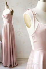 Simple Satin Long Evening Prom Dress, A-Line Spaghetti Straps Evening Dress