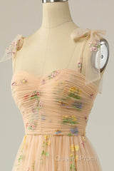 Champagne Lovely Tulle Lace Long Evening Prom Dress, Champagne Evening Dress