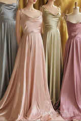 Simple Satin Long Evening Prom Dress, A-Line Spaghetti Straps Party Dress