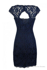 Classic Navy Blue Lace Short Mother of the Bride Dress