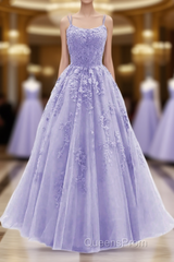 Light Purple Straps Lace-Up Long Formal Dress, Light Purple Long Evening Dress Evening Prom Dress