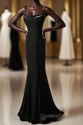 Black Straps Velvet Low Back Long Formal Dress, Black Velvet Evening Dress Evening Prom Dress