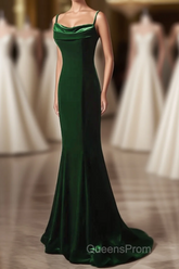 Green Mermaid Long Velvet Party Dress, Green Straps Long Formal Dress Evening Prom Dress