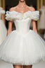 Cute White Tulle Short Evening Prom Gown White Homecoming Dress