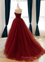 Wine Red Tulle Scoop Long Formal Dress, Wine Red Tulle Evening Prom Dress Party Dress
