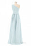 Dusty Blue Chiffon One-Shoulder Banded Waist Bridesmaid Dress