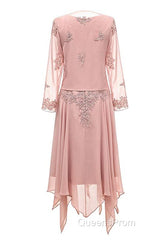 Dusty Pink Two-Piece V-Neck Appliques Mother of the Bride Dress