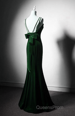 Green Mermaid Long Velvet Party Dress, Green Straps Long Formal Dress Evening Prom Dress