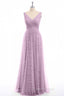 Dusty Purple Chiffon Jacquard V-Neck A-Line Long Bridesmaid Dress