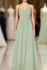 Sage Green Halter Backless A-Line Bridesmaid Dress
