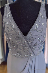 Mist Plunging V Neck Sequined Embroidery Mermaid Lone Mother of Bride Dress