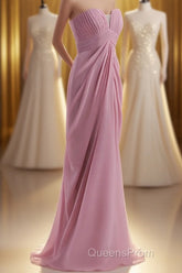Strapless Blush Pink Draped High Waist Long Bridesmaid Dress