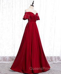 Simple Sweetheart Burgundy Satin Long Evening Prom Dress, Burgundy Evening Dress