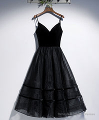 Black V Neck Tulle Short Prom Dress, Black Tulle Homecoming Dress