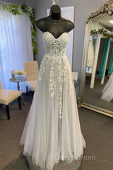 Tulle Floral Lace Sweetheart A-Line Evening Prom Gown