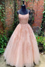 2025 New Arrival Tulle Blush Pink With Appliques Lace Up Prom Dresses