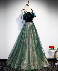 Green Tulle Lace Long Evening Prom Dress, Green Tulle Lace Formal Dress, 1
