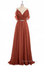 Rust Orange Chiffon Cold-Shoulder Long Bridesmaid Dress