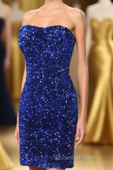 Royal Blue Sequin Strapless Mini Homecoming Dress