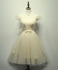 Simple V Neck Tulle Off Shoulder Short Evening Prom Dress, Pink Homecoming Dress