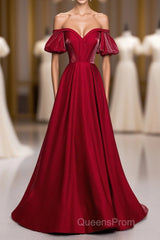 Simple Sweetheart Burgundy Satin Long Evening Prom Dress, Burgundy Evening Dress