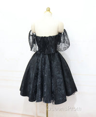 Black Sweetheart Tulle Short Lace Evening Prom Dress, Lace Homecoming Dress